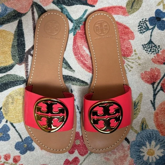 Tory Burch Miller NWOT slide sandal pink gold patent leather summer spring - Picture 9 of 10